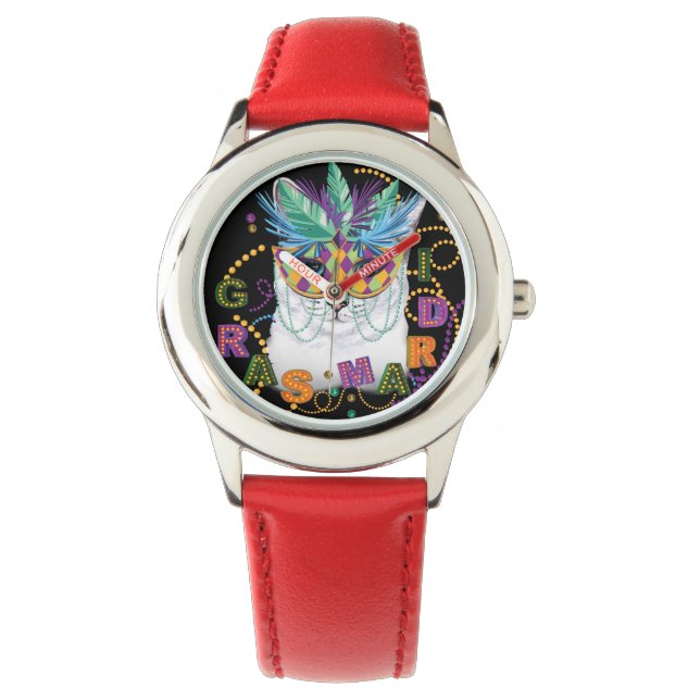 Relógio Mardi Gras Cat, Mardi Gras Engraçado (Frente)