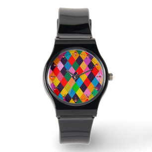 Relógio MARDI GRAS HARLEQUIN PATTERN Colorida Rhombi Watc
