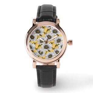 Relógio Margaridas brancas, flores silvestres em amarelo
