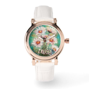 Relógio Margaridas Floral Impressionista Azul Personalizad