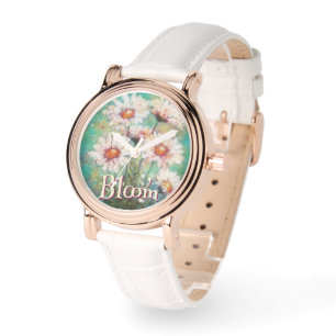 Relógio Margaridas Floral Impressionista Azul-Piscina Pers