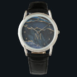 Relógio Marinho Azul Dourado Marble - Letra Personalizada<br><div class="desc">Assista com o Monograma Agate Marinho Azul Gemstone Gemstone Gode Glitter Glitter Personalizado Birthday - Aniversário ou Presente de Casamento / Fornecedor - Adicione Sua Carta / ou Nome - Texto ou Remover - Torne seus Relógios Especiais Presente - Redimensione e mova ou adicione texto / elementos com a ferramenta...</div>