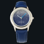 Relógio Marinho de prata Blue Glitter Girly Monographic No<br><div class="desc">Silver e Marinho Blue Sparkle Monogramas Name Watch. Isto faz o doce e perfeito aniversário de 16 anos,  casamento,  chá de panela,  aniversário,  chá de fraldas ou festa de solteira presente para alguém que ama luxo de luxo e estilos quíticos.</div>