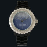 Relógio Marinho de prata Blue Glitter Girly Monographic No<br><div class="desc">Marinho Blue e Silver Sparkle Glitter Monograma Name Watch. Isso faz a formatura perfeita,  aniversário,  casamento,  chá de panela,  aniversário,  chá de fraldas ou presente de festa de solteira para alguém que ama luxo de vidro e estilos quíticos.</div>