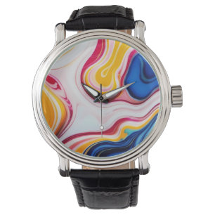 Relógio Mármore azul-preto-branco-cor-de-rosa