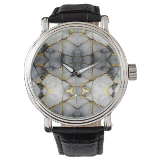 Relógio Mármore Branco e Dourado Rachado Moderno