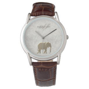 Relógio Mármore Elegante Dourado Elefante Monogramado Vint