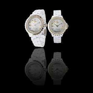 Relógio Mármore Falso Branco Dourado Elegante Personalizad