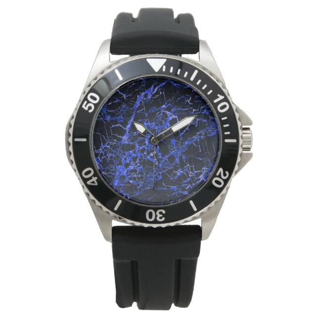 Relógio Mármore preto e azul, (Frente)