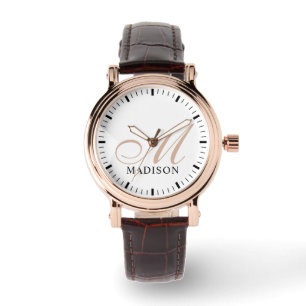 Relógio Marrom, Rosa,, Dourado, para mulheres, monograma