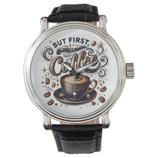 Relógio Mas Primeira Arte do Café - Design Na moda Dourado