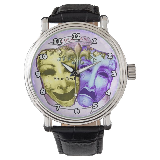 Relógio Máscaras de Ator Roxo Amarelo (Frente)