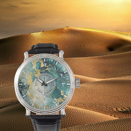 Relógio masculino de mármore teal e dourado – Cour