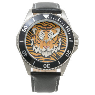 Relógio Masculino, Rosto de Tigre, Fundo de Pele de Tigre