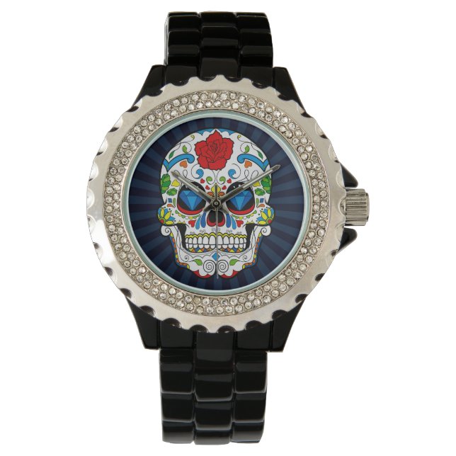Relógio masculino Sugar Skull Diamonds (Frente)