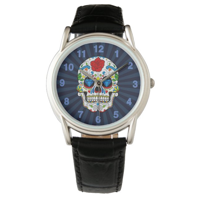 Relógio masculino Sugar Skull personalizável (Frente)