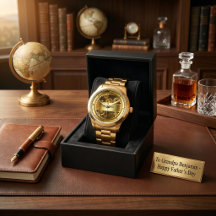 Relógio Mecânico Dourado Avô Monograma Dia dos Pai