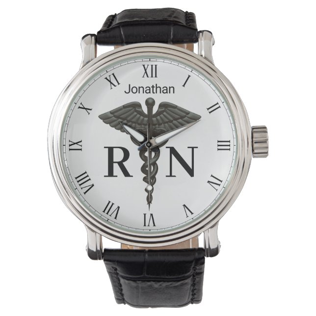 Relógio Medical Black Caduceus Registered Nurse Men Watch (Frente)