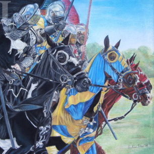 Relógio medieval knights jousting on horses historic art