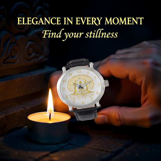 Relógio Meditação Buda ouro entre Árvores (Criador carregado)