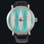 Relógio Meio século Modern Argyle Leather Watch<br><div class="desc">Este moderno Meio século Argyle Leather Watch apresenta um fundo vibrante e turquesa e um padrão de diamantes teais mod e translúcidos sobrepondo diamantes de creme vintage maiores com cores douradas, escaramujos da idade espacial. Esse argumento minimalista inspirado e desconstruído é uma reviravolta simplista da era atômica maior que a...</div>