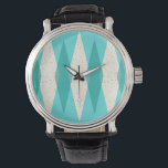 Relógio Meio século Modern Argyle Leather Watch<br><div class="desc">Este moderno Meio século Argyle Leather Watch apresenta um fundo vibrante e turquesa e um padrão de diamantes teais mod e translúcidos sobrepondo diamantes de creme vintage maiores com cores douradas, escaramujos da idade espacial. Esse argumento minimalista inspirado e desconstruído é uma reviravolta simplista da era atômica maior que a...</div>