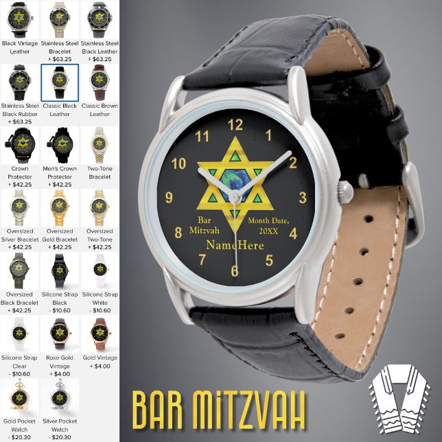 Relógio Melhor, Bar Mitzvah Gift Ideas, Personalizado (Personalized Bar Mitzvah Gifts. Bar Mitzvah Watch. Bar Mitzvah Presents. Star of David Gift Ideas.)