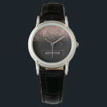 Relógio Menina de Monograma Cor de Leve Leve e rosa Dourad<br><div class="desc">Preto e Rosa Dourado - Monitor de nome do monograma com brilho brilhante rosa-claro. Isso faz a formatura perfeita,  aniversário,  casamento,  chá de panela,  aniversário,  chá de fraldas ou presente de festa de solteira para alguém que ama luxo de vidro e estilos quíticos.</div>