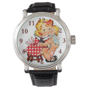 Relógio Menina retrô boneca vintage criança
