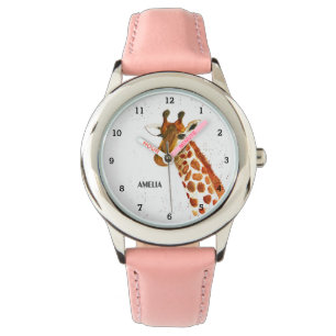 Relógio Meninas bonitas Girafas Animal Crianças Curiosas F