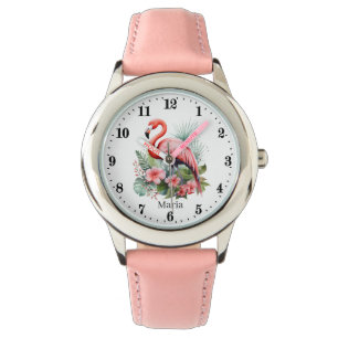 Relógio Meninas bonitas rosa flamingo adicionam nome