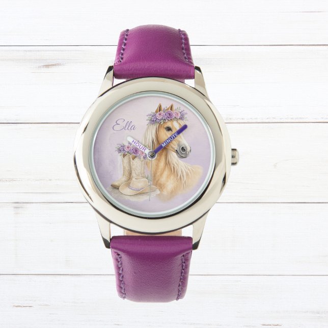 Relógio Meninas Cavalo Floral Roxo (Criador carregado)