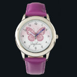Relógio Meninas Cute e Crianças de Borboletas Brancas<br><div class="desc">Esta fofa e caprichosa criança assistindo mostra uma ilustração adorável da borboleta rosa,  com espaço para adicionar o nome de nossa garota em uma tipografia elegante. O perfeito design mágico e feminino para qualquer criança ou adulto divertido!</div>