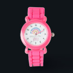 Relógio Meninas Cute e Moderno Rosa Arco-Íris e Nomes Cria<br><div class="desc">Este bonito e moderno observatório de crianças apresenta um lindo desenho do arco-íris, e pode ser personalizado com o nome de suas meninas. Com números claros e facilmente legíveis, este 'primeiro' relógio é excelente para uma criança ou criança a começar a aprender o tempo. O design perfeito para o seu...</div>