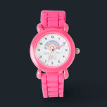 Relógio Meninas Cute e Moderno Rosa Arco-Íris e Nomes Cria<br><div class="desc">Este bonito e moderno observatório de crianças apresenta um lindo desenho do arco-íris, e pode ser personalizado com o nome de suas meninas. Com números claros e facilmente legíveis, este 'primeiro' relógio é excelente para uma criança ou criança a começar a aprender o tempo. O design perfeito para o seu...</div>