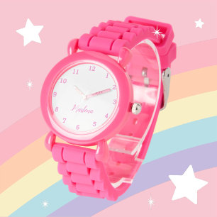 Relógio Meninas Cute Moderno Cor-de-Rosa Na moda Personali