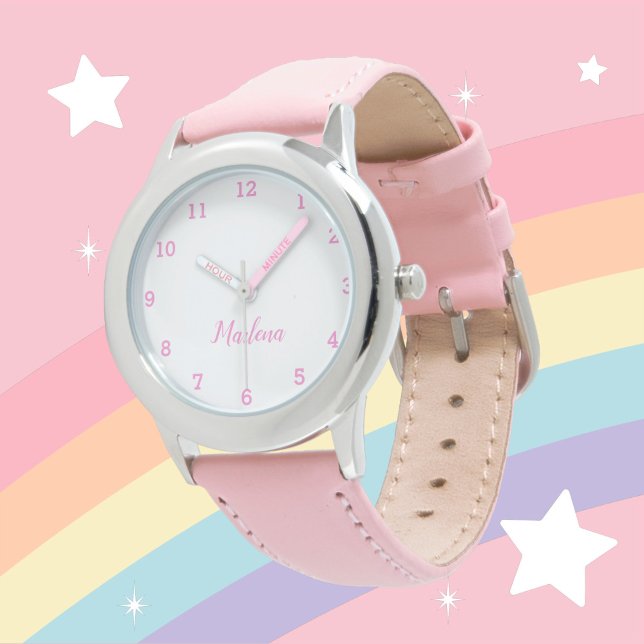 Relógio Meninas Cute Moderno Cor-de-Rosa Na moda Personali (Criador carregado)