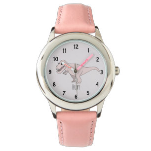 Relógio Meninas Cute Pink T-Rex Dinossauros Crianças Cujo 