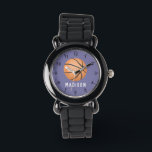 Relógio Meninas Cute Purple Sports Basball Kids<br><div class="desc">Esta criança bonita e moderna vê uma bola de basquete,  com um fundo roxo. O relógio desportivo pode ser personalizado com o nome das vossas raparigas,  e números claros,  o presente divertido perfeito para qualquer amante desportivo.</div>
