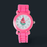 Relógio Meninas Cute Tropical Melancia Fruta Kids<br><div class="desc">Esta garotinha fofa e moderna vê traços de uma ilustração de melancia tropical e pode ser personalizada com o nome de suas garotas. Com números claros e facilmente legíveis, este 'primeiro' relógio é excelente para uma criança ou criança a começar a aprender o tempo. A fruta de design de verão...</div>