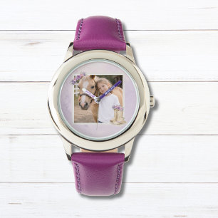Relógio Meninas Floral Roupas Equestres Roxo