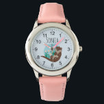 Relógio Meninas Flores de Cartoon de Fora e Filhos de Nome<br><div class="desc">Esta linda e feminina criança assistindo apresenta um belo desenho animado com flores e maconha fluvial,  e números fáceis de ler. Esta design também tem um lugar para você adicionar o nome da sua garota. O templo perfeito,  design floral para o seu pequeno!</div>