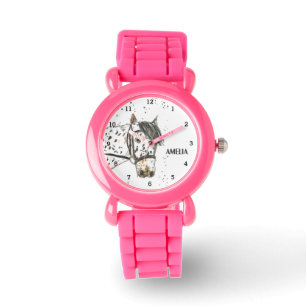 Relógio Meninas Fofas de Cavalo Rosa Animal Infantil Pônei