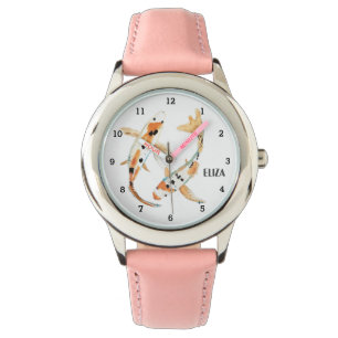 Relógio Meninas Fofas Peixe Koi Rosa Floral Animal Infanti