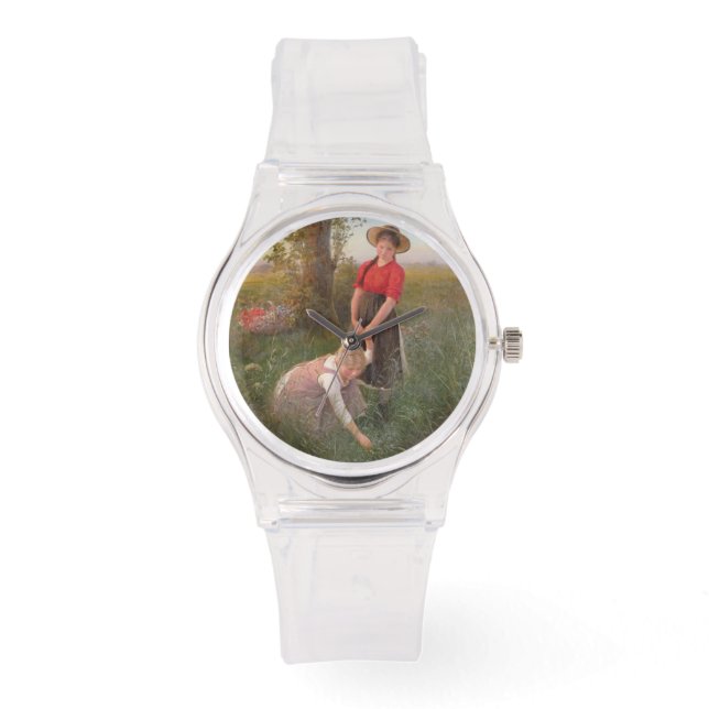 Relógio Meninas Jovens Escolhendo Flores (Frente)