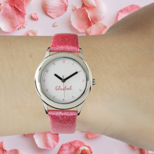 Relógio Meninas Nome Personalizado Meninas Bonito Rosa Bon (Girls Custom Name Cute Girly Pink Pretty Chic Kids Watch)
