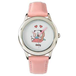 Relógio Meninas Personalizadas: Cor-de-rosa, Urso-Panda Bo