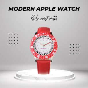 Relógio Meninas Personalizadas Nome Cães Cachorros Coraçõe