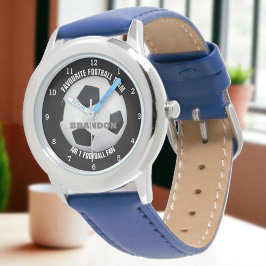 Relógio Meninos Bola de Futebol Negra Na moda com Nome Per