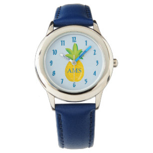 Relógio Meninos de abacaxi monograma azul